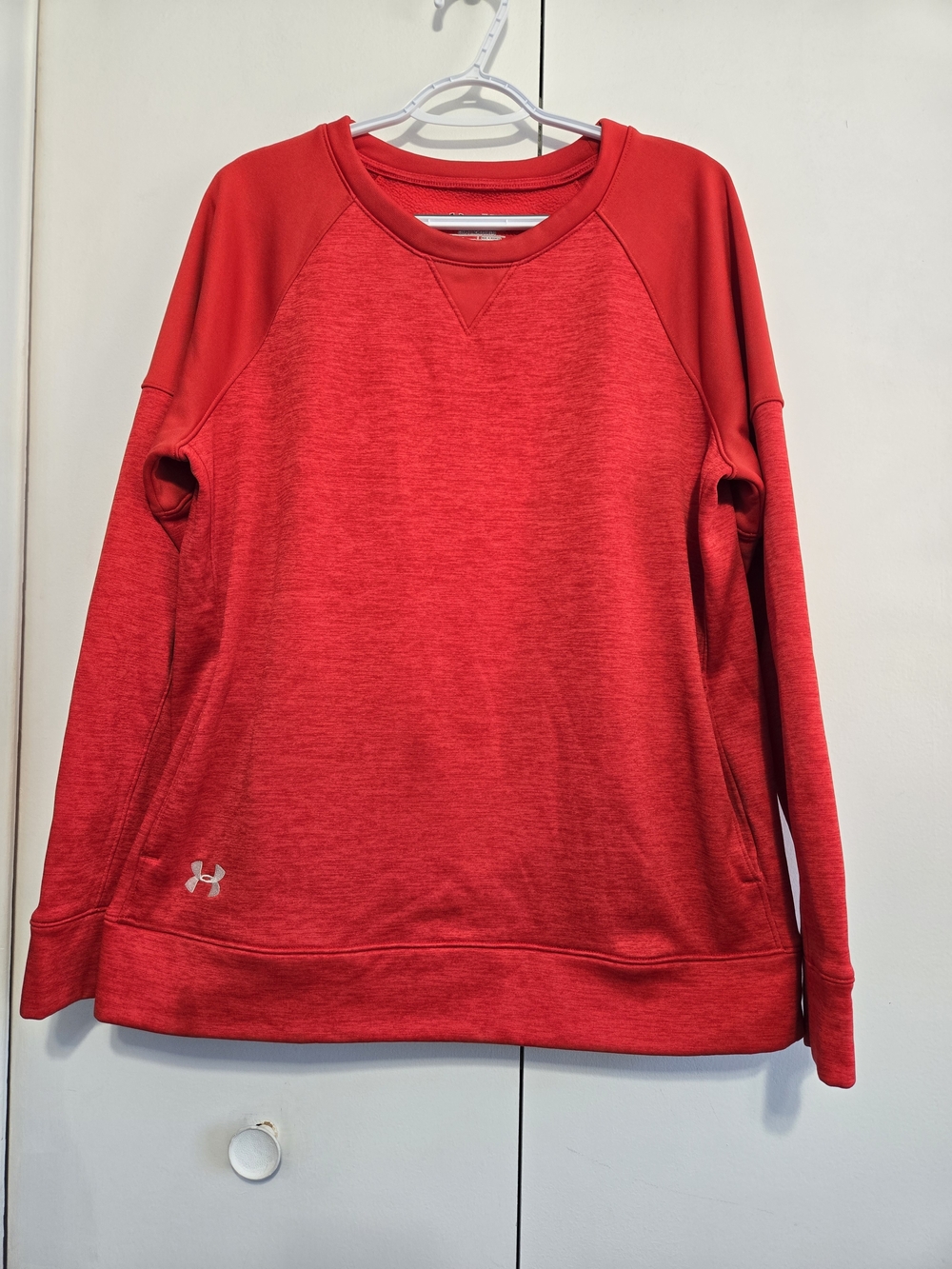 Under Armour ColdGear Men’s XL Red Fleece Crewneck Sweatshirt Pockets